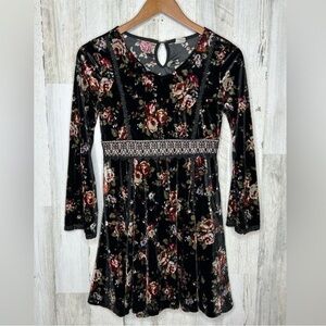 Arizona Jeans Co Girls Floral Velvet Dress Black White Size 14